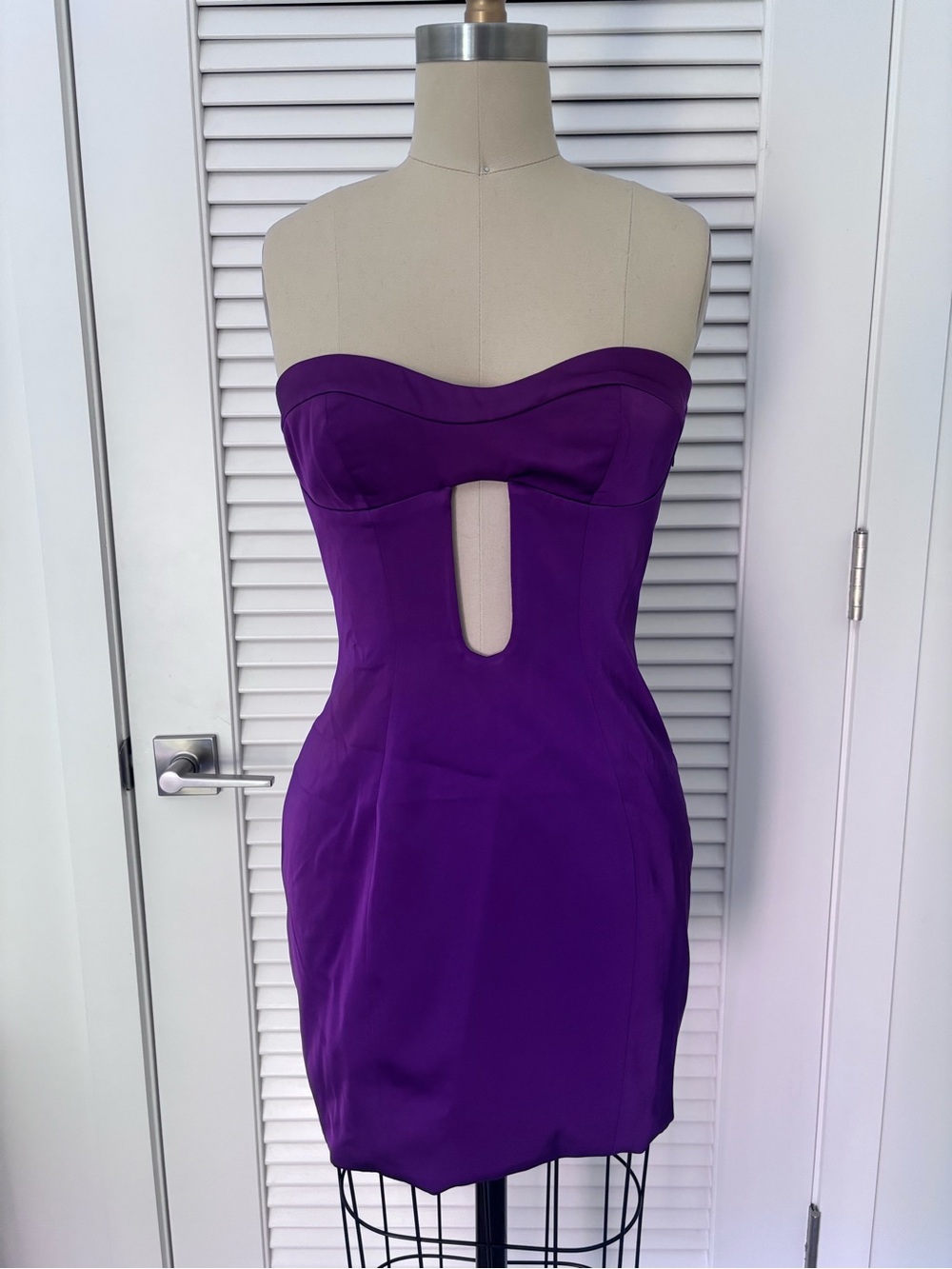 Princess Polly: Strapless Purple Bodycon Dress with Front Keyhole